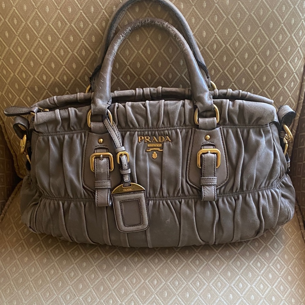 Prada Ruched Tessuto
 Napa Leather Tan Vintage Satchel